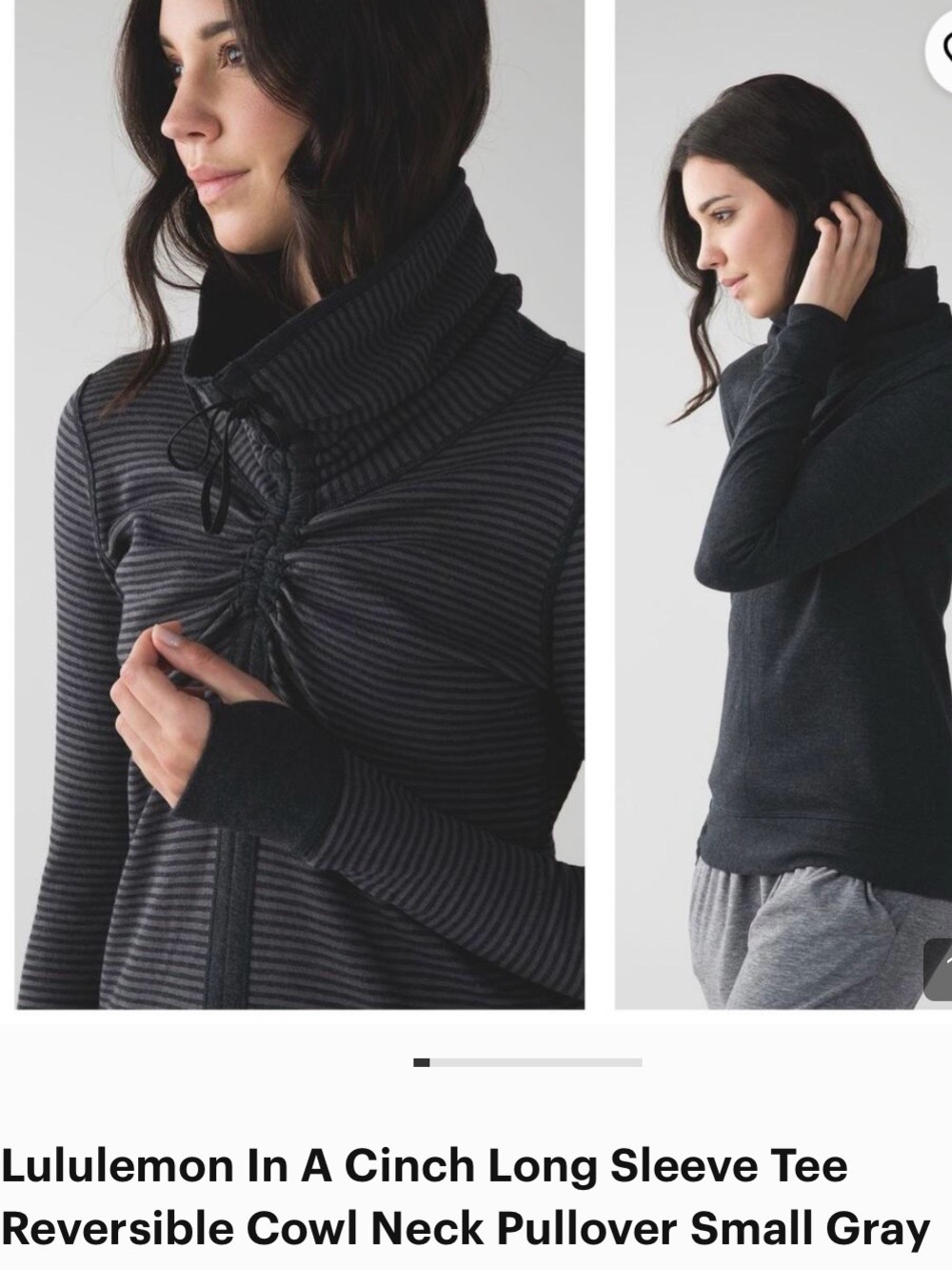 lululemon athletica Charcoal Stripe Reversible Cowl Neck Pullover - Picture 1 of 13